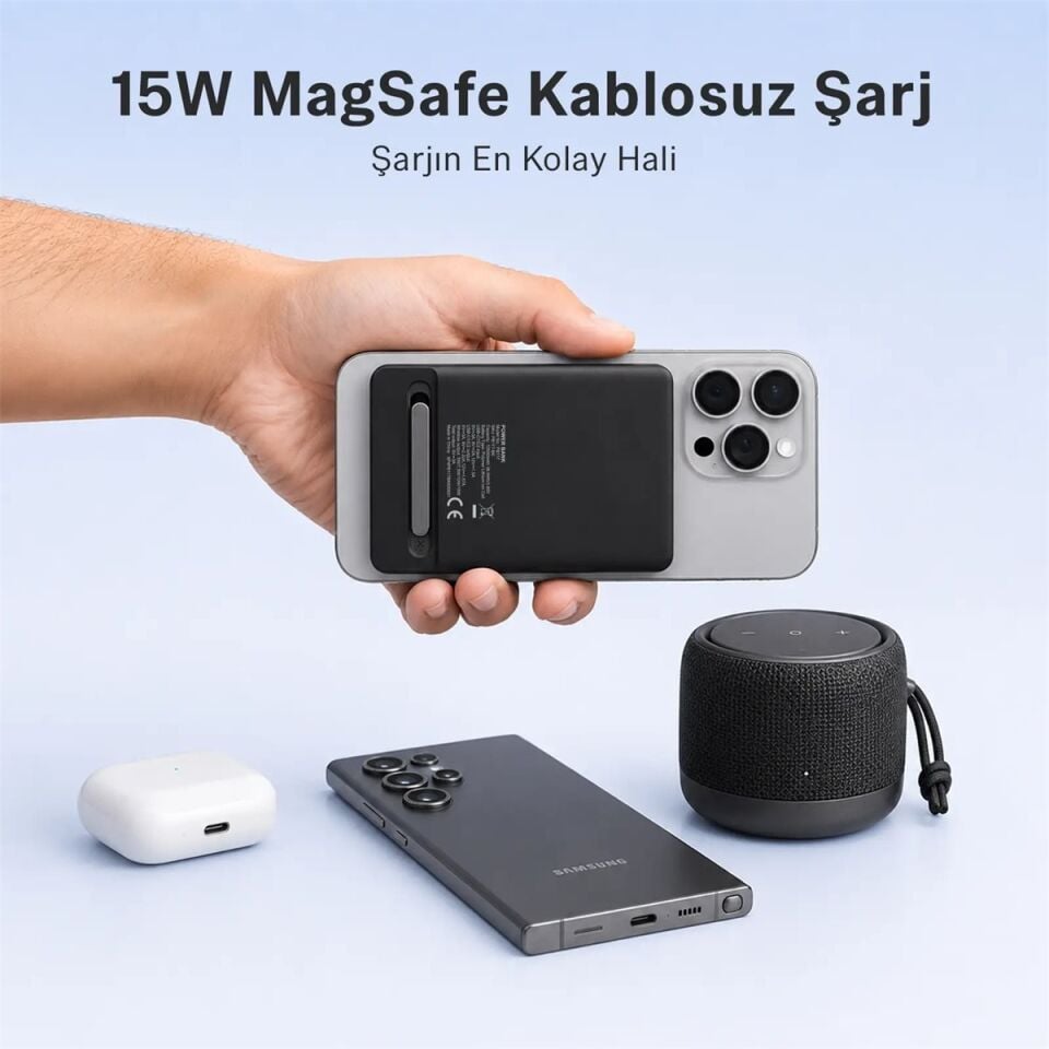 Bix PB117 10000mAh PD 20W Fast Charging USB-C MagSafe Mini Power Bank With Phone Standlı