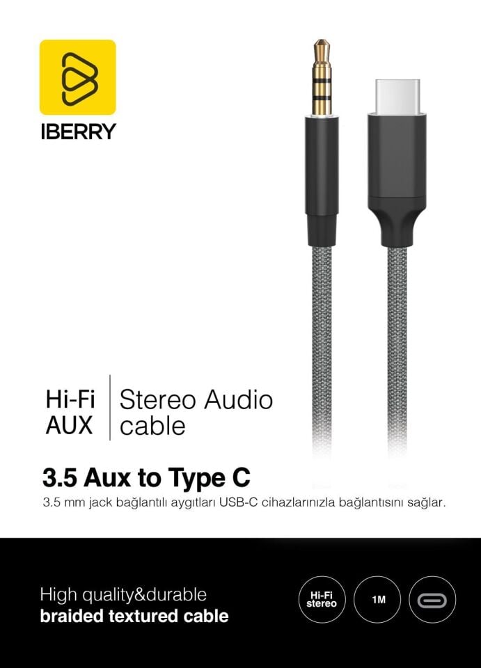 İberry TYPE-C AUX Kablo 301T SİYAH