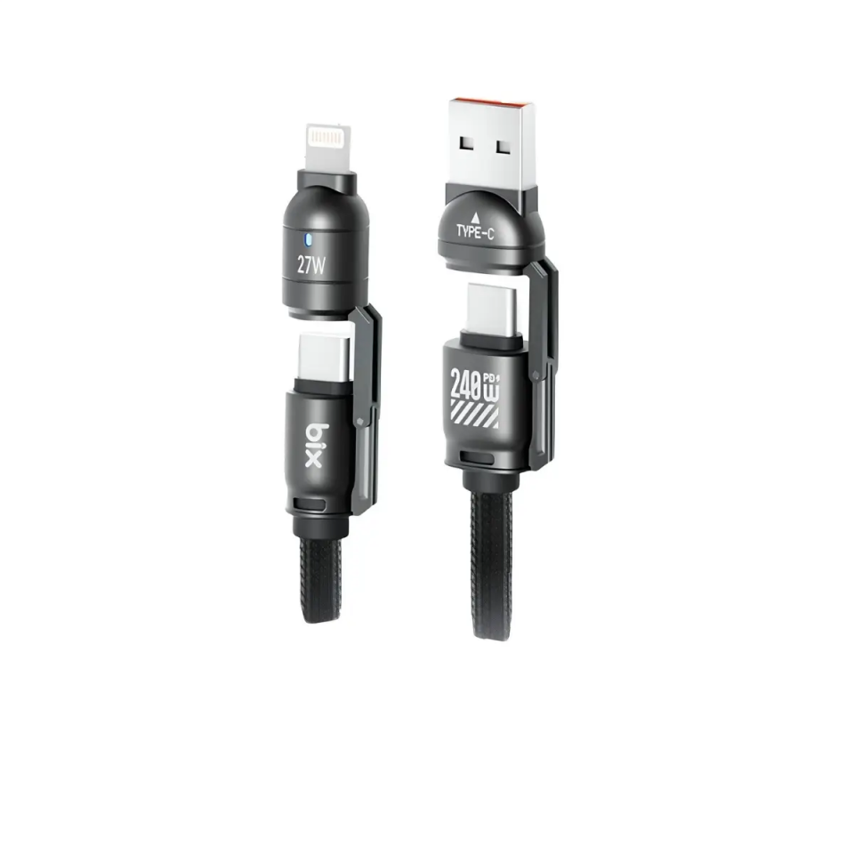 Bix BX5IN1C 240W PD Hızlı Şarj ve Data Kablosu Siyah