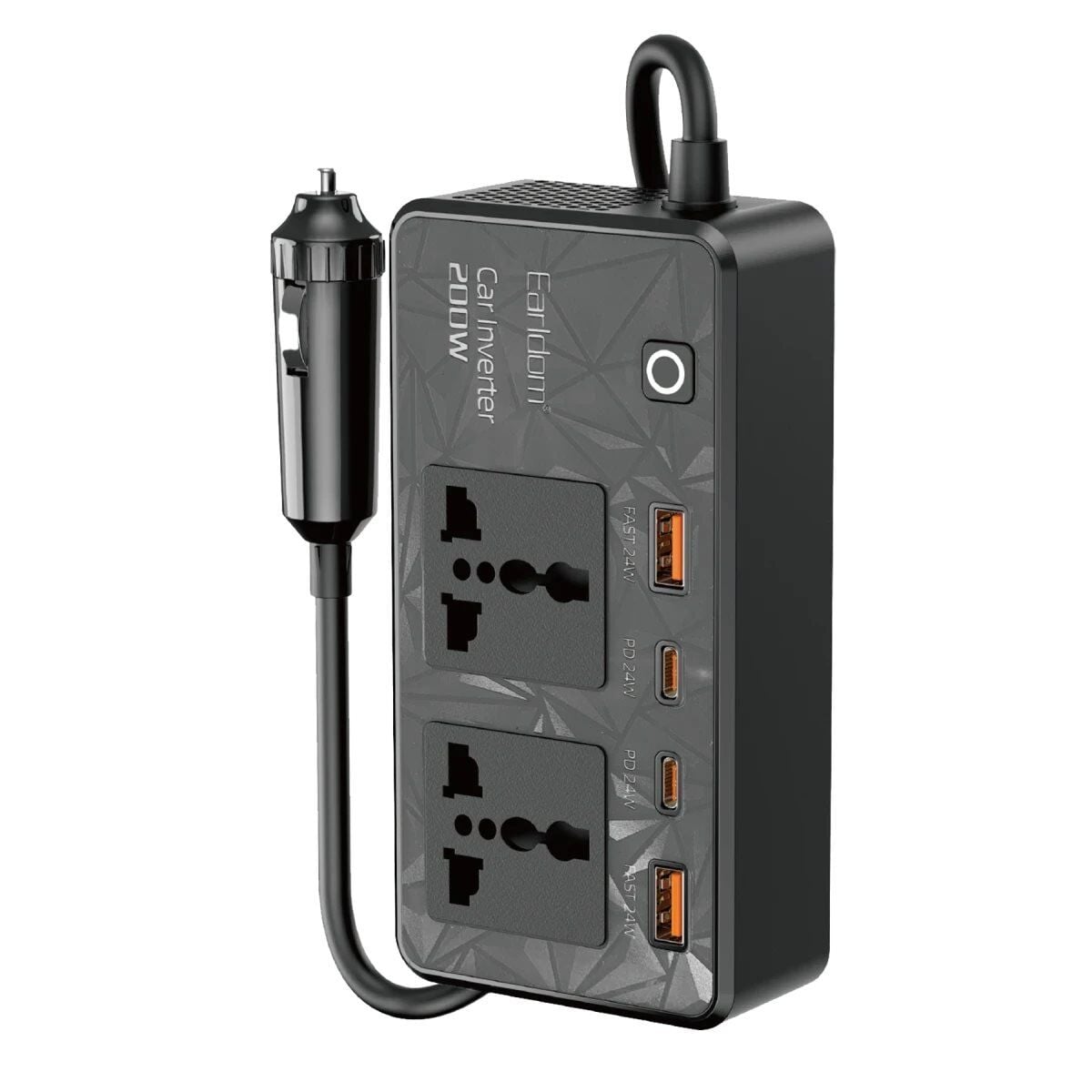 Earldom LT01 200W AC 220V Çıkışlı PD Destekli 4 Portlu Araç İçi Güç Dönüştürücü - Siyah