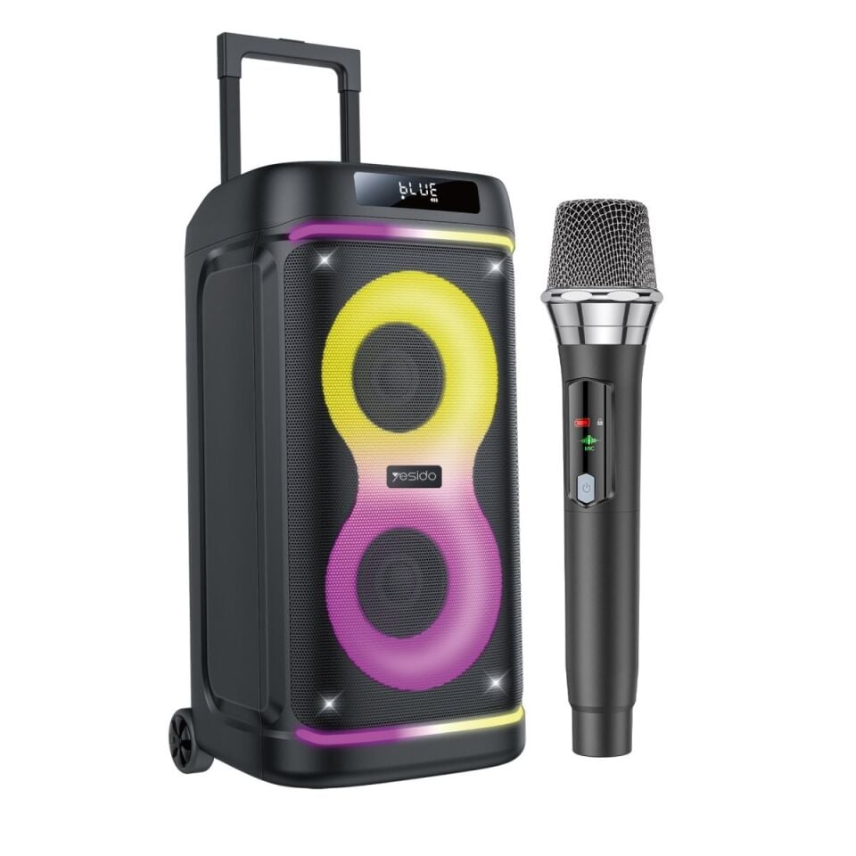 Yesido YSW44 Taşınabilir 60W Çift 8 Hoparlörlü RGB Işıklı Tekerlekli Bluetooth Hoparlör - Siyah