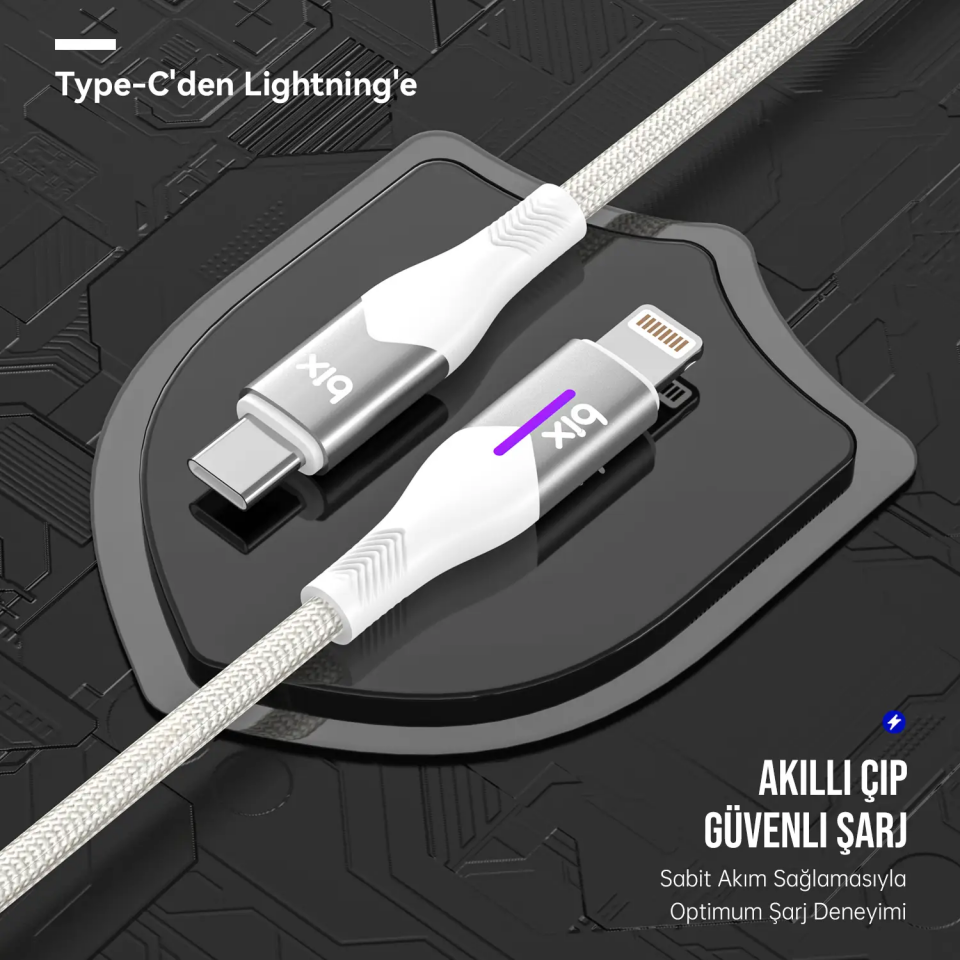 Bix Bx04Cl 27W İphone To Type-C Örgülü Kablo beyaz