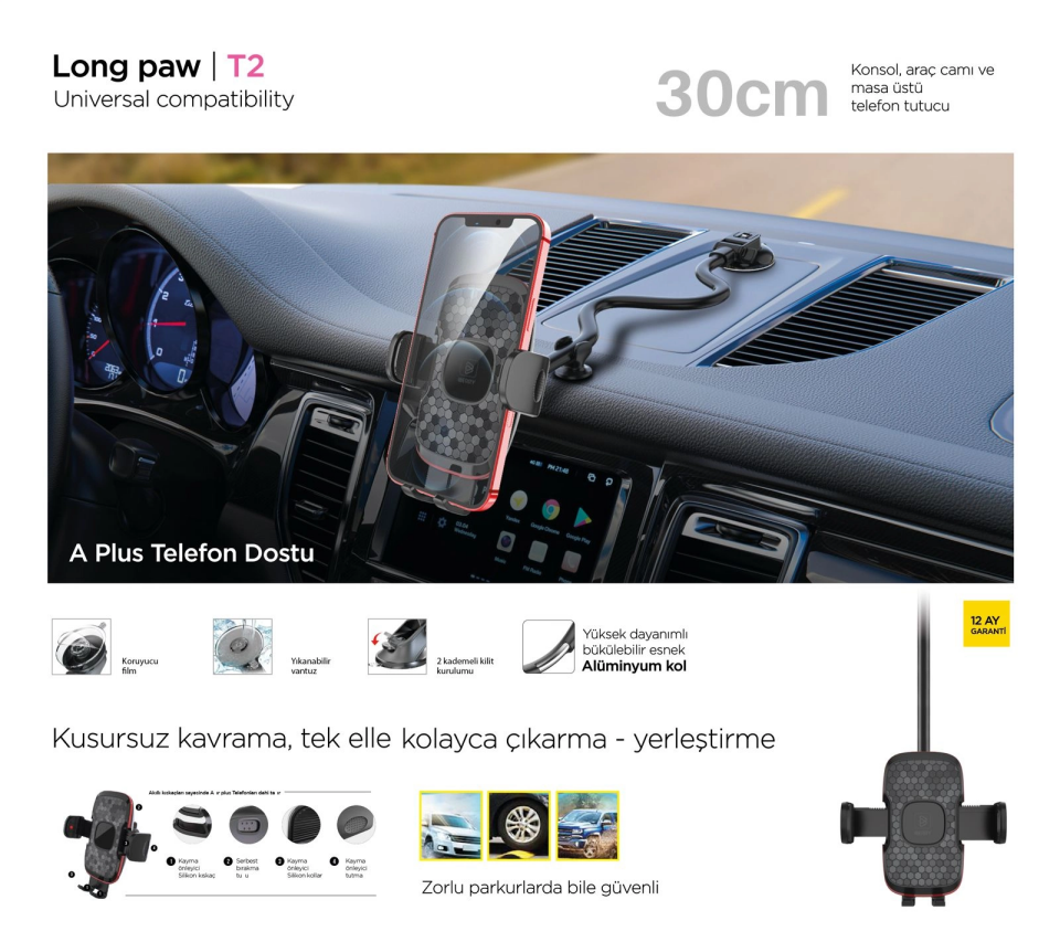 İBERRY LONG PAW T2 MIKNATISLI ARAÇ TUTUCU