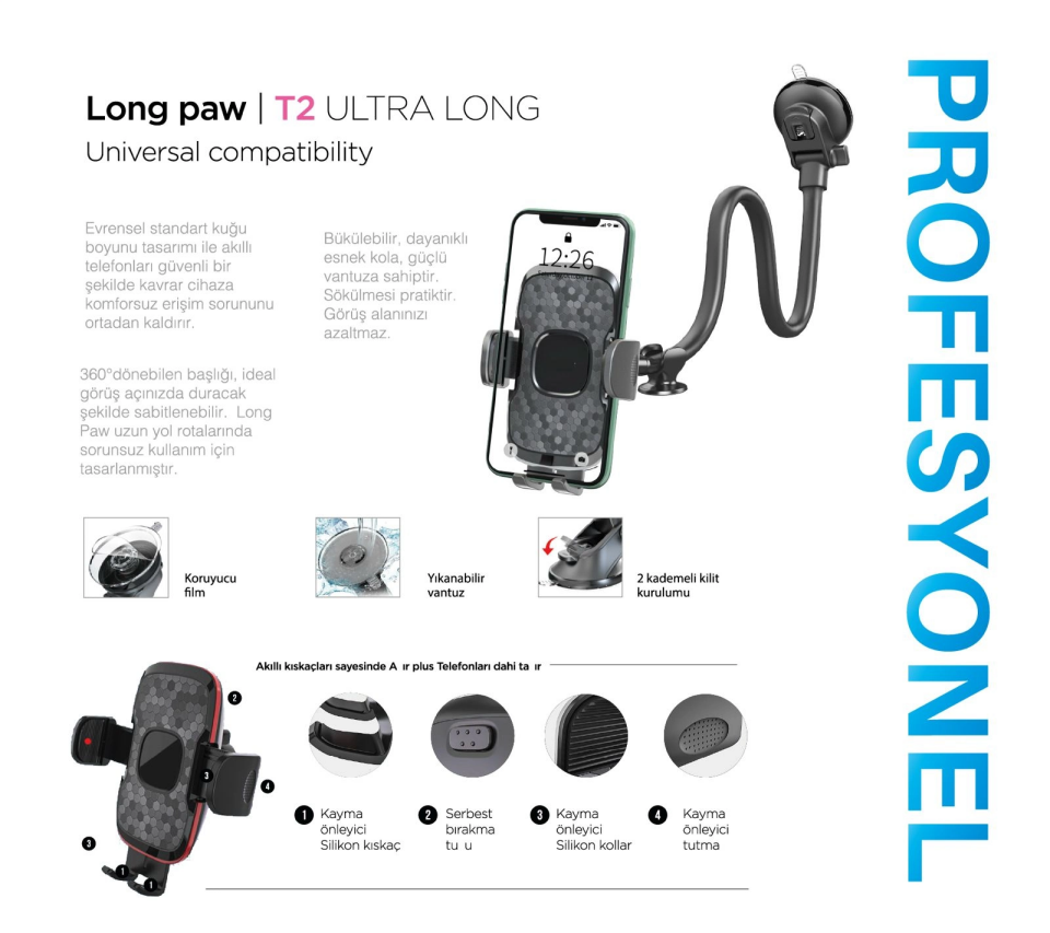 İBERRY LONG PAW T2 MIKNATISLI ARAÇ TUTUCU
