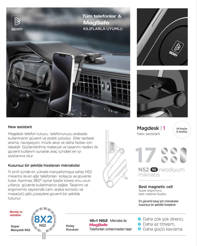 iBerry Magdesk Vantuzlu MagSafe Araç Telefon Tutucu - 5