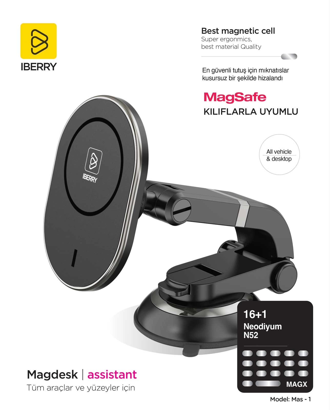 iBerry Magdesk Vantuzlu MagSafe Araç Telefon Tutucu