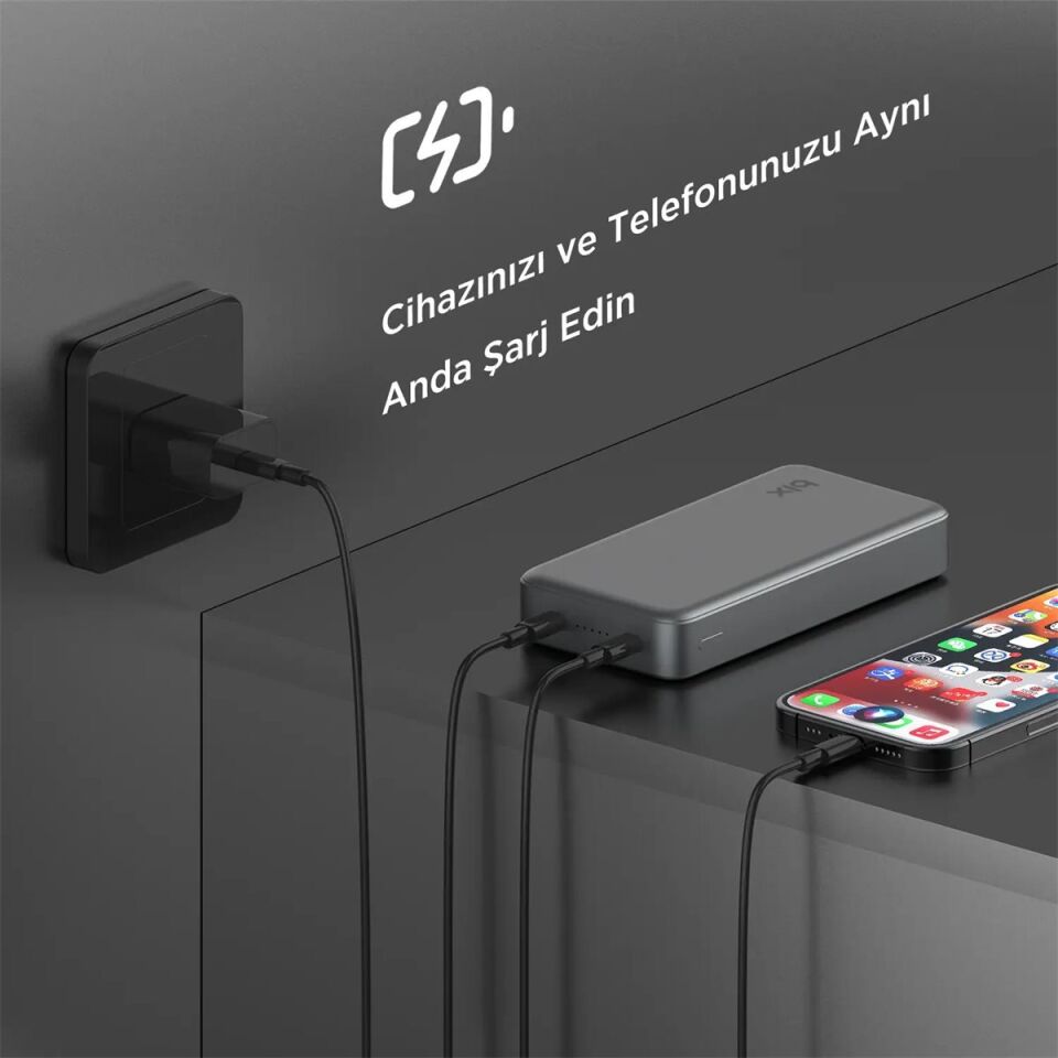 Bix Pb205 20000 Mah 20w Powerbank Koyu Gri
