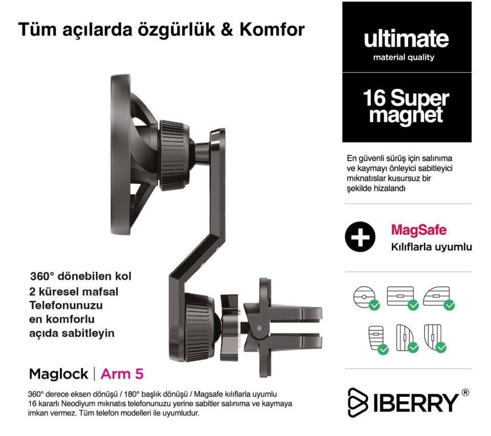 İberry Maglock Arm 5 Magsafe Araç Telefon Tutucu Arm5