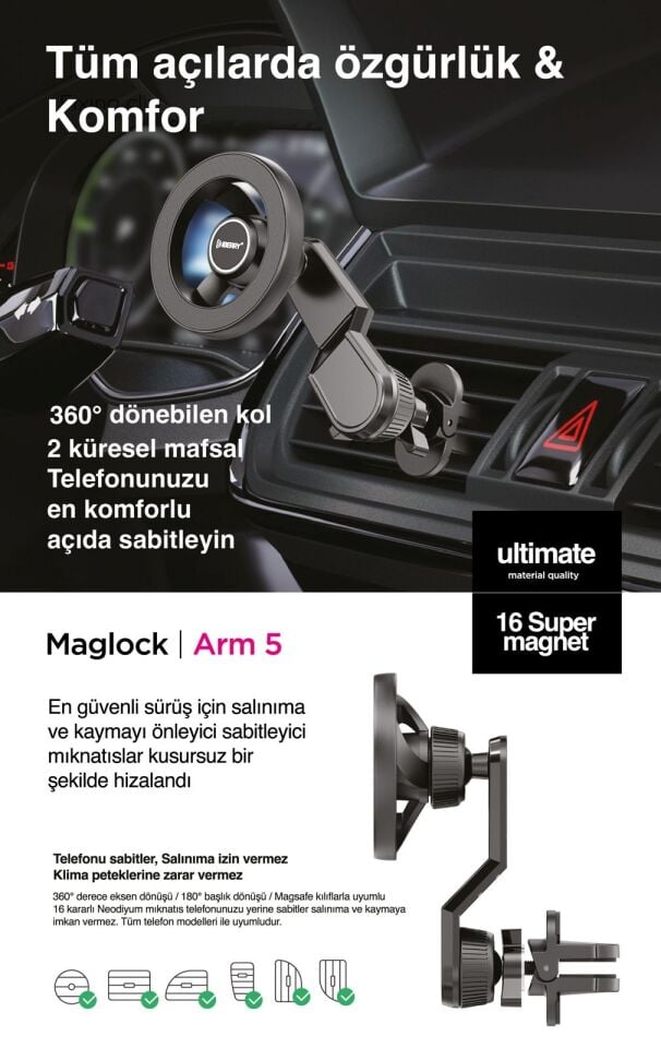 İberry Maglock Arm 5 Magsafe Araç Telefon Tutucu Arm5