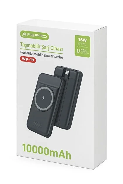 Ferro Wp-19 10.000 mAh Kablolu ve Magsafe Powerbank