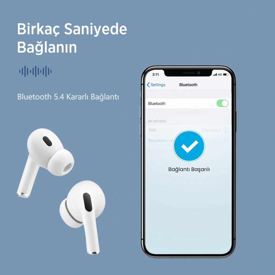 Bix Tw8 ANC/ENC Dokunmatik Dijital Ekranlı Bluetooth Kulaklık
