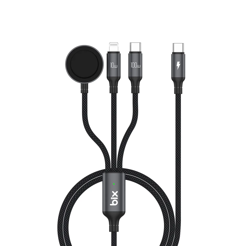 Bix Bxa3w1 3in1 Lightning-Type-C-Apple Watch 1.2m Şarj Kablosu Ve Data