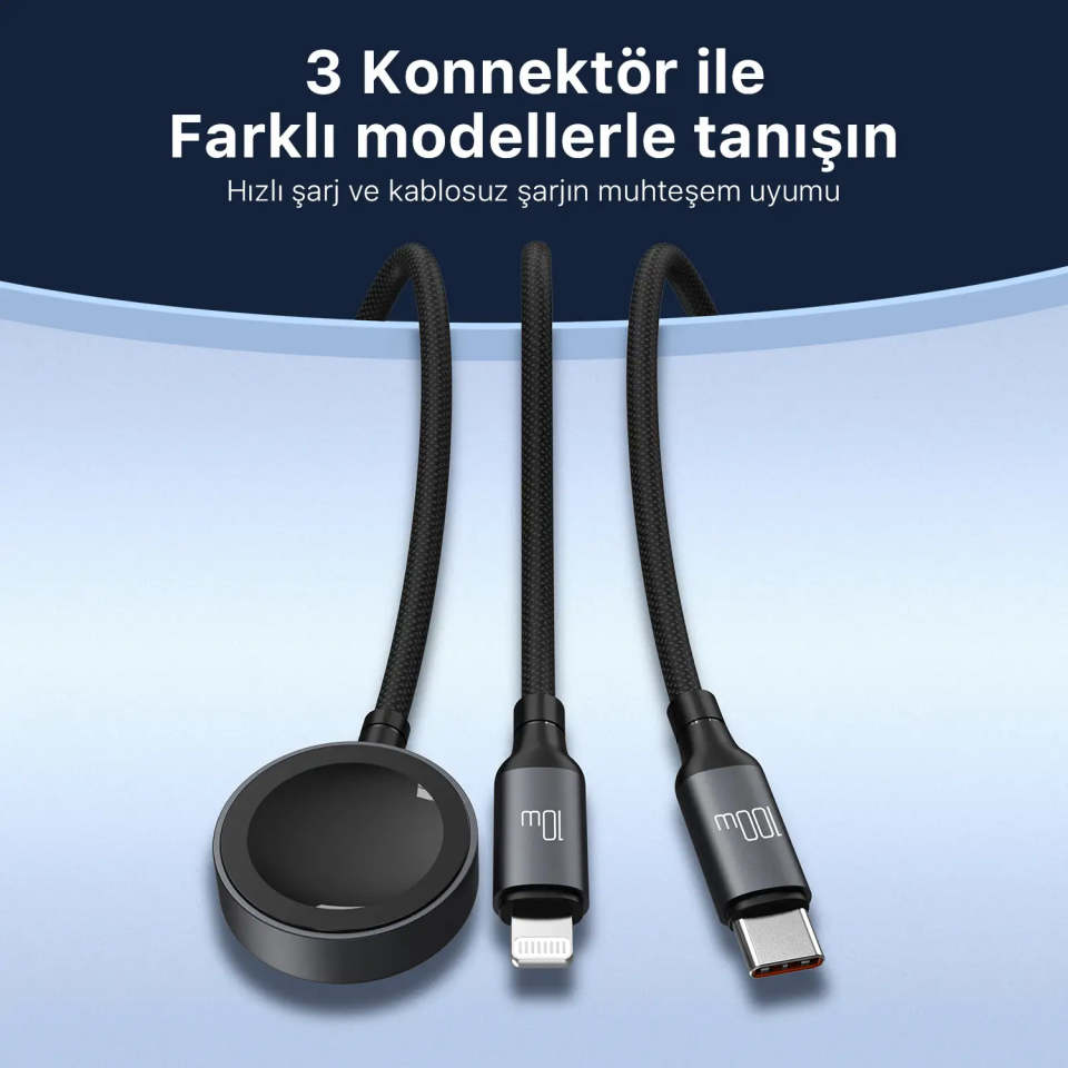 Bix Bxa3w1 3in1 Lightning-Type-C-Apple Watch 1.2m Şarj Kablosu Ve Data