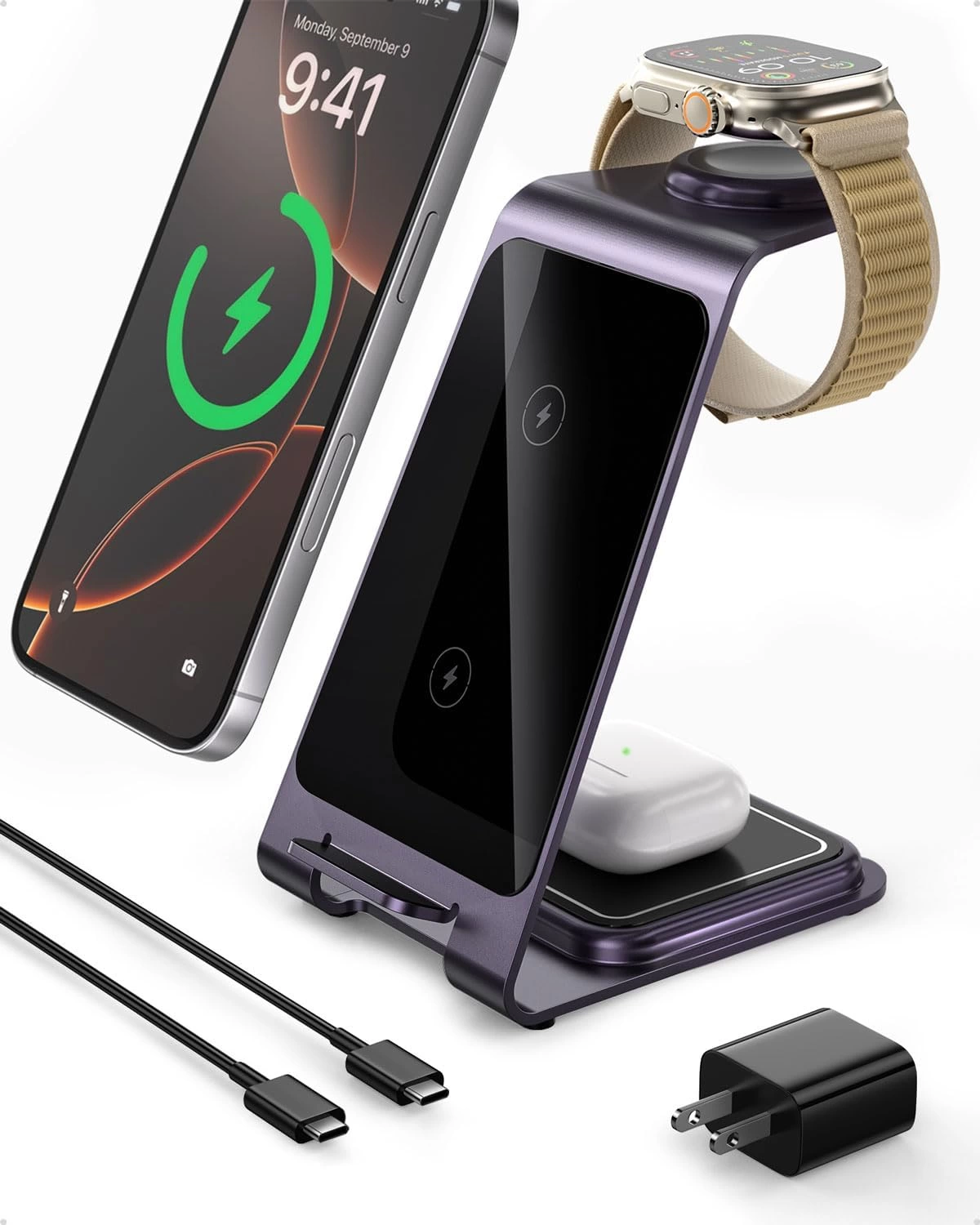 3 in 1 Y93 MagSafe Kablosuz Stand Mor