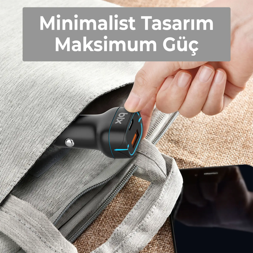 Bix 36W Siyah  Bx-Ccp36Wt Pd + Qc 3.0 Usb Fast Type - C Ve Usb Çıkış Araç Şarj Adaptörü