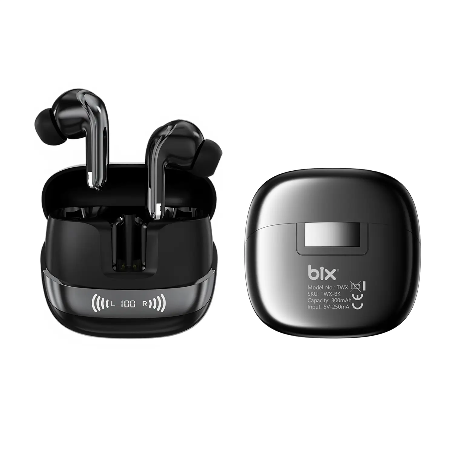 Bix TWX Soundcraft ANC ENC Gürültü Engelleme Özellikli Dijital LED Ekranlı Bluetooth 5.4 TWS Kablosuz Kulak içi Kulaklık Siyah