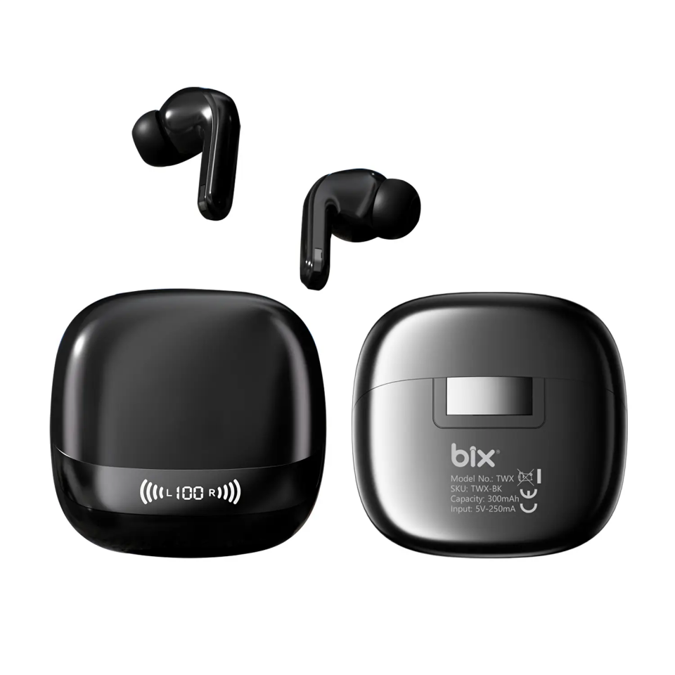 Bix TWX Soundcraft ANC ENC Gürültü Engelleme Özellikli Dijital LED Ekranlı Bluetooth 5.4 TWS Kablosuz Kulak içi Kulaklık Siyah