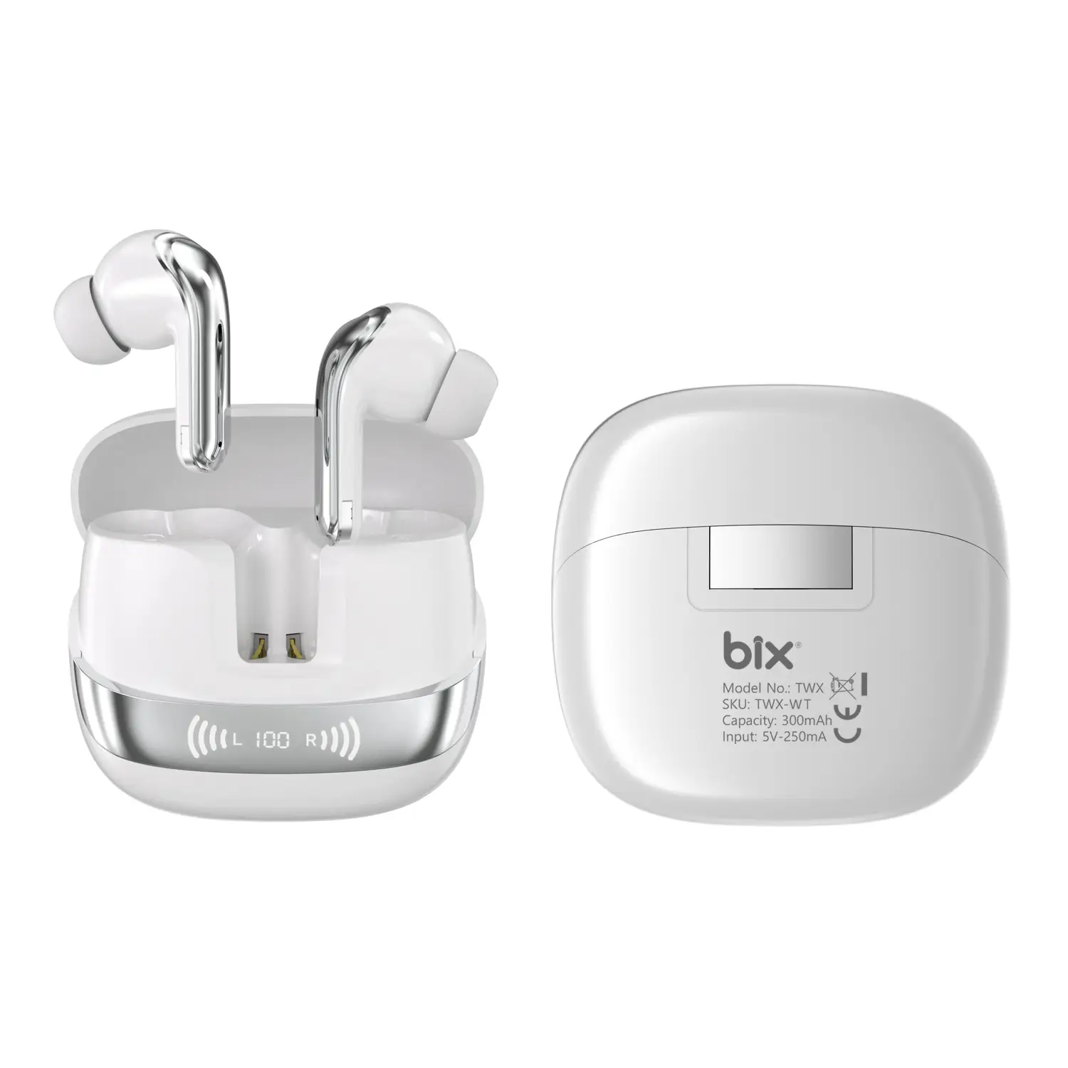 Bix TWX Soundcraft ANC ENC Gürültü Engelleme Özellikli Dijital LED Ekranlı Bluetooth 5.4 TWS Kablosuz Kulak içi Kulaklık Beyaz