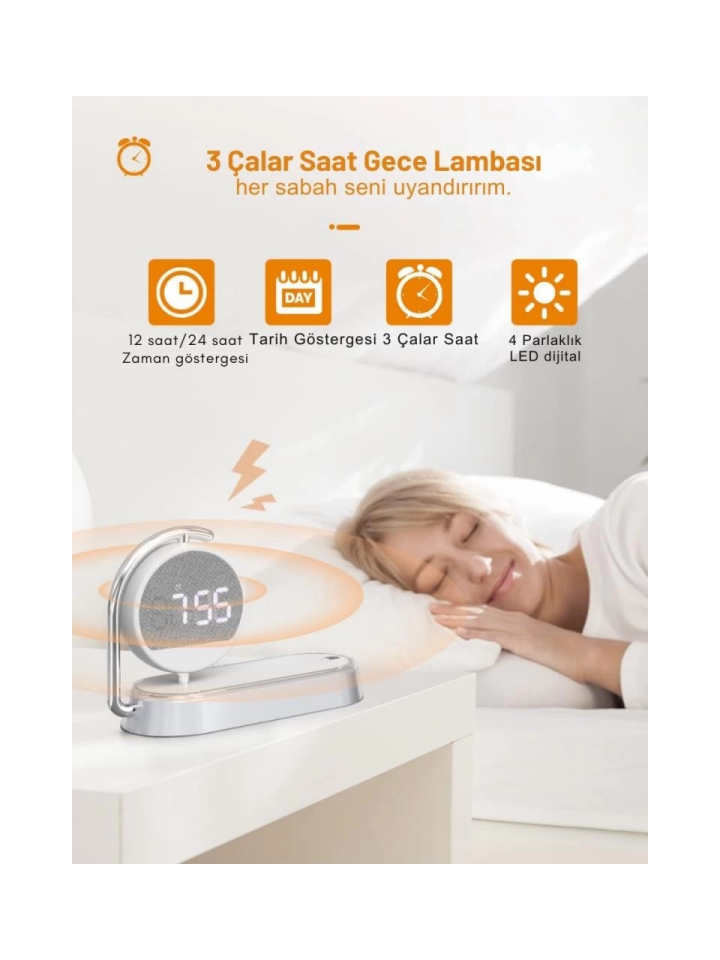 I-Dragon Led Işıklı Masa Saati ve Kablosuz Şarj K01T - 3
