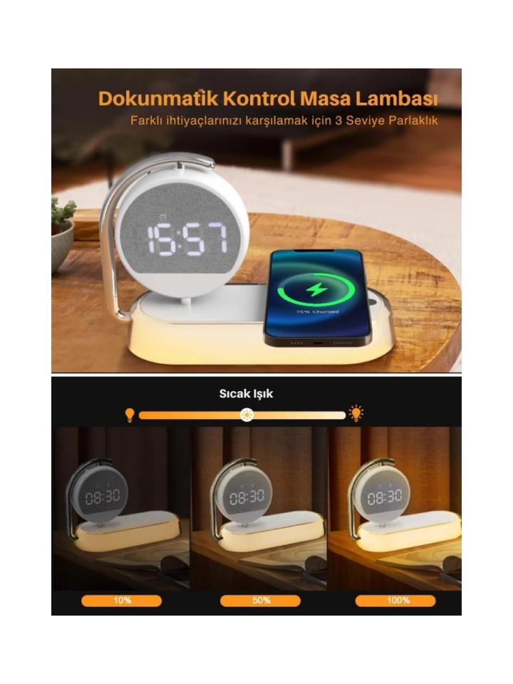 I-Dragon Led Işıklı Masa Saati ve Kablosuz Şarj K01T - 4