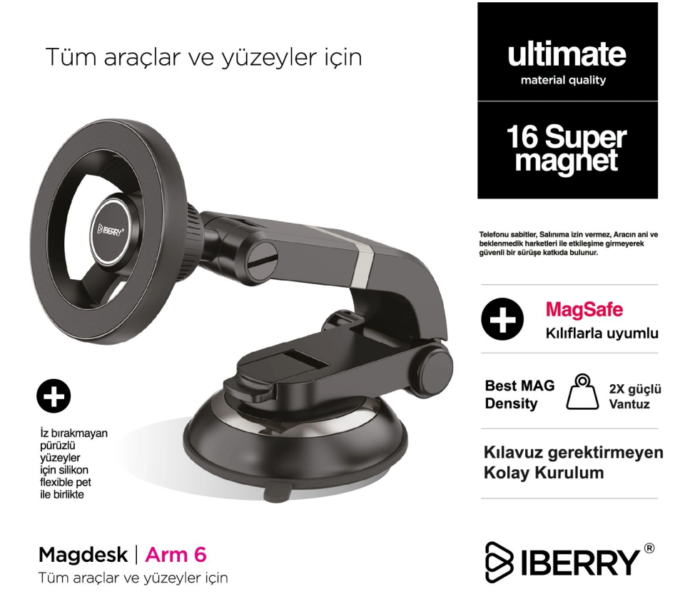 iBerry Magdesk Arm 6 MagSafe Araç Telefon Tutucu ARM6 - 5