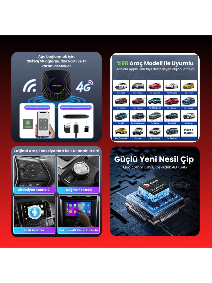 Bmw için 4+64 Gb Sim Kartlı Car Smart Box Carplay