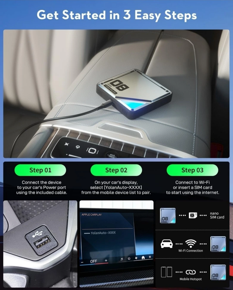 BMW için 8+128 GB SIM Kartlı Car Smart Box CarPlay - 3