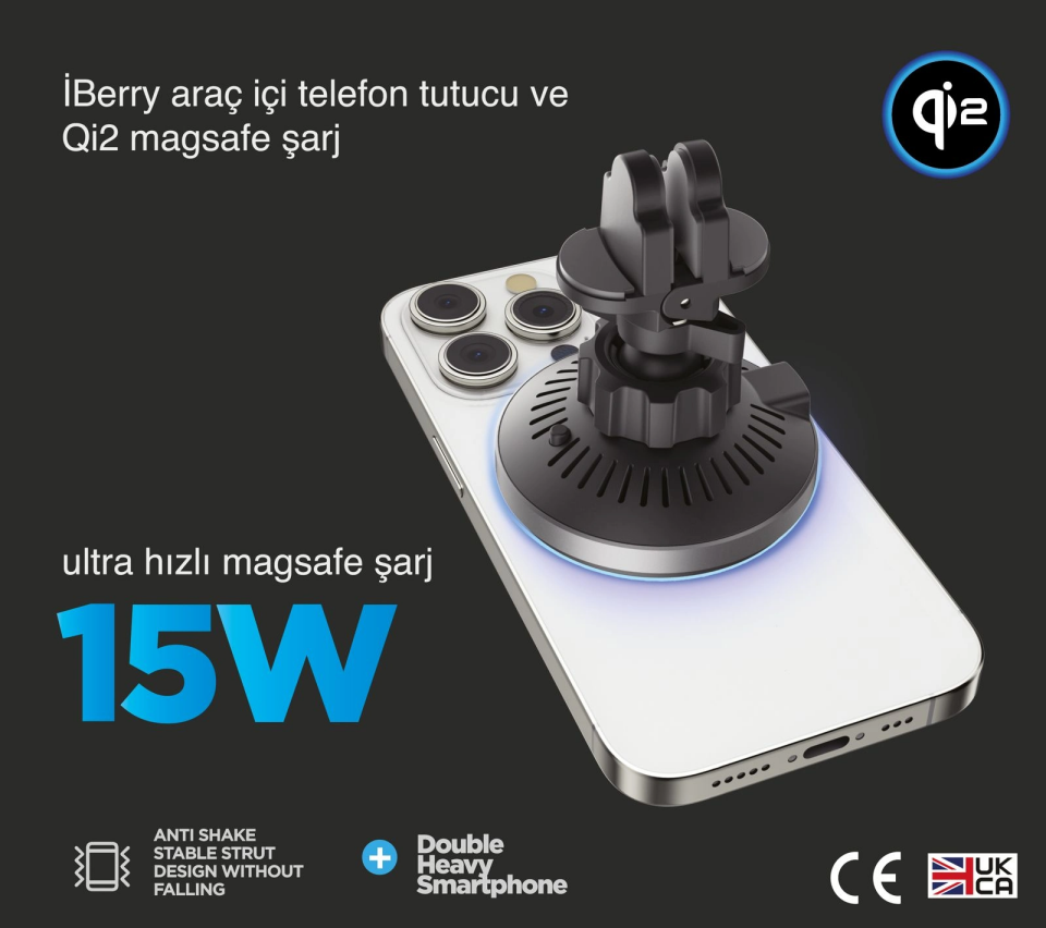 İberry Qi2 15W Magsafe Araç Telefon Tutucu