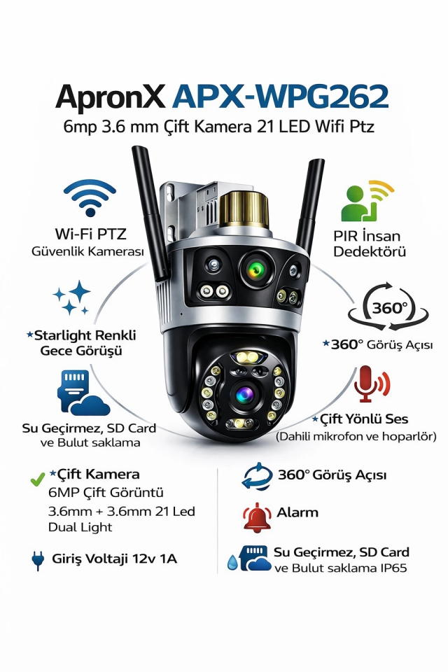 Apronx APX-WPG262 6MP Çift Kameralı Wi-Fi Kamera - 4