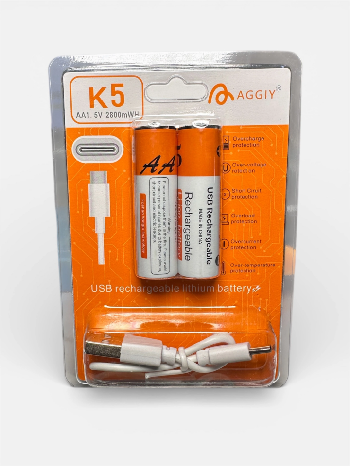Aggiy K5 Type-C Şarj Edilebilir Büyük Kalem Pil AA 1.5V 2800mWh - 4
