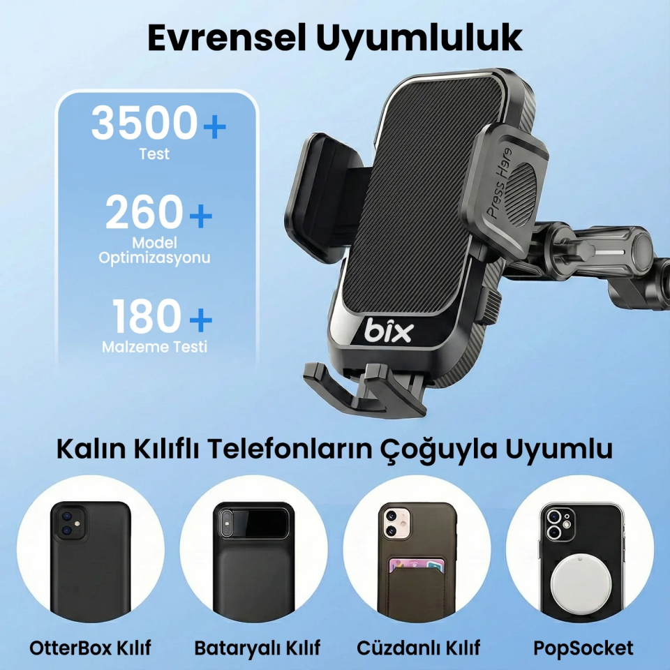 Bix BXCH15-BK Kıstırmalı Ayarlanabilir Araç Telefon Tutucu - 4