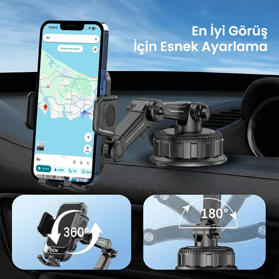 Bix BXCH15-BK Kıstırmalı Ayarlanabilir Araç Telefon Tutucu - 5