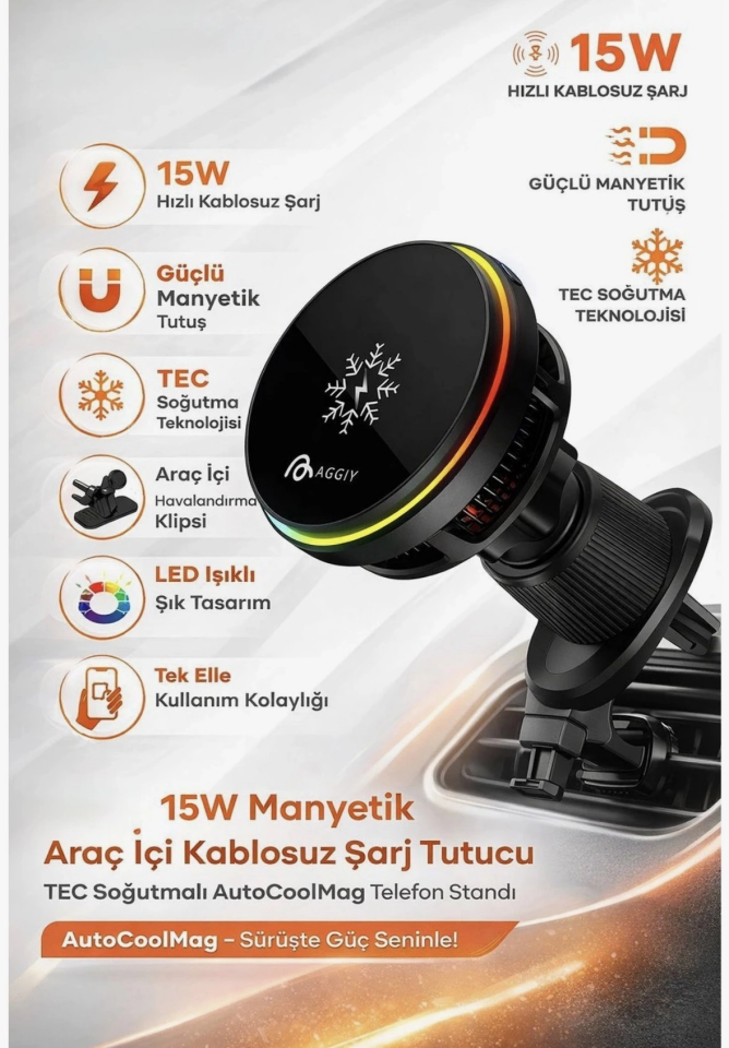 Aggiy MagSafe Soğutuculu Araç Telefon Tutucu AutoCoolMag - 2