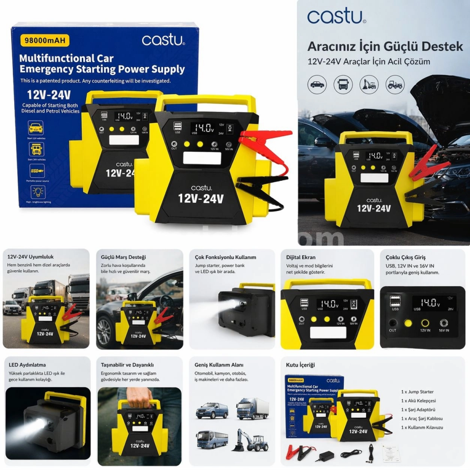 Şarjlı 12-24V 98.000 mAh Akü Takviye CS79 Plus Max - 3