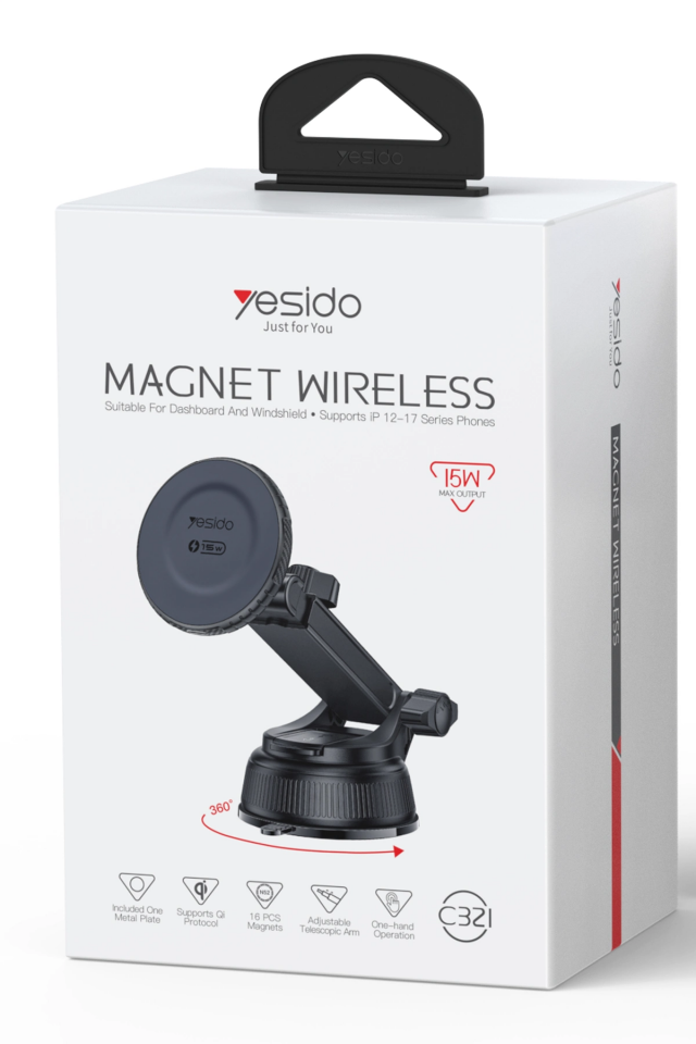 Yesido C321 15W MagSafe Vakumlu Kablosuz Şarjlı Araç Telefon Tutucu - Siyah - 6