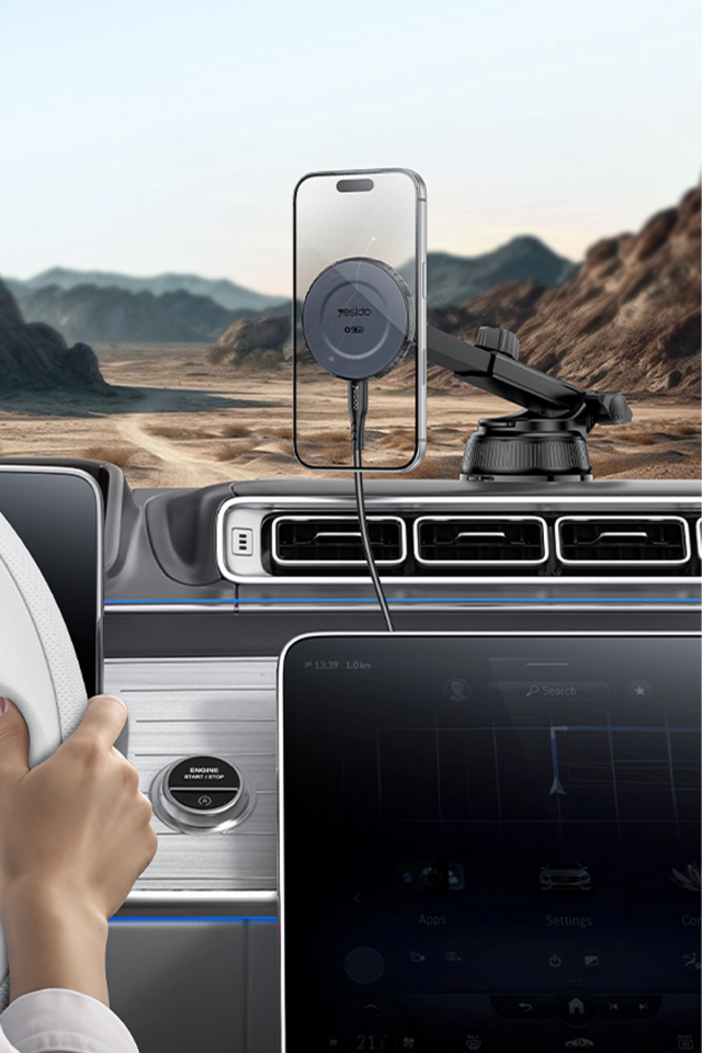 Yesido C321 15W MagSafe Vakumlu Kablosuz Şarjlı Araç Telefon Tutucu - Siyah - 5