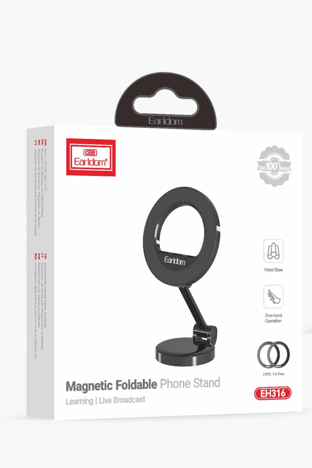 Earldom EH316 Ayarlanabilir Katlanabilir 360 Dönen Manyetik Metal Telefon Tutucu - Siyah
