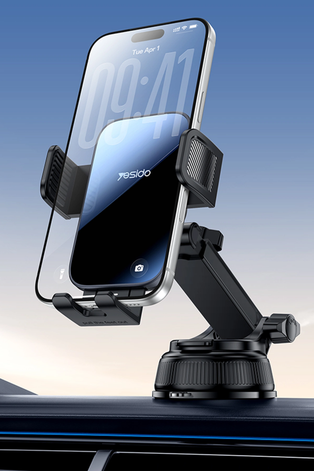 Yesido C279 360 Dönebilen Cam Panelli Vakumlu Araç Telefon Tutucu - Siyah