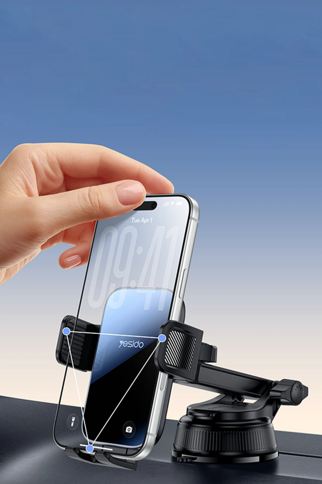 Yesido C279 360 Dönebilen Cam Panelli Vakumlu Araç Telefon Tutucu - Siyah