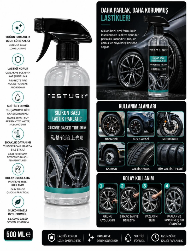 TESTUSKY SİLİKON BAZLI LASTİK PARLATICI 500 ML