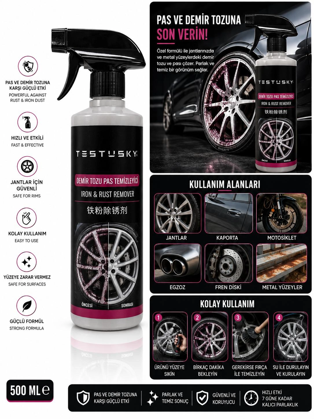 Testusky Demir Tozu Pas Temizleyici 500 ml
