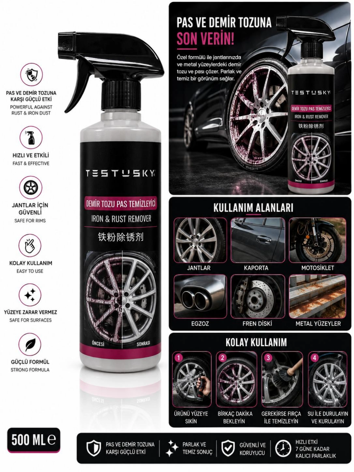TESTUSKY DEMİR TOZU PAS TEMİZLEYİCİ 500 ML