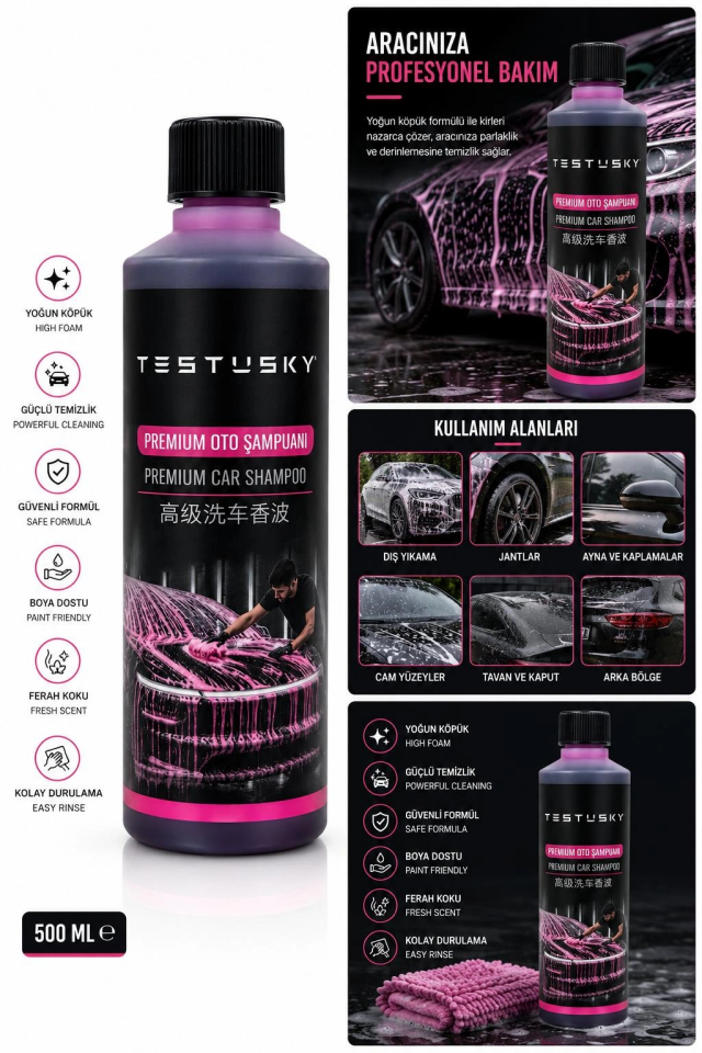 TESTUSKY PREMIUM OTO ŞAMPUANI 500 ML