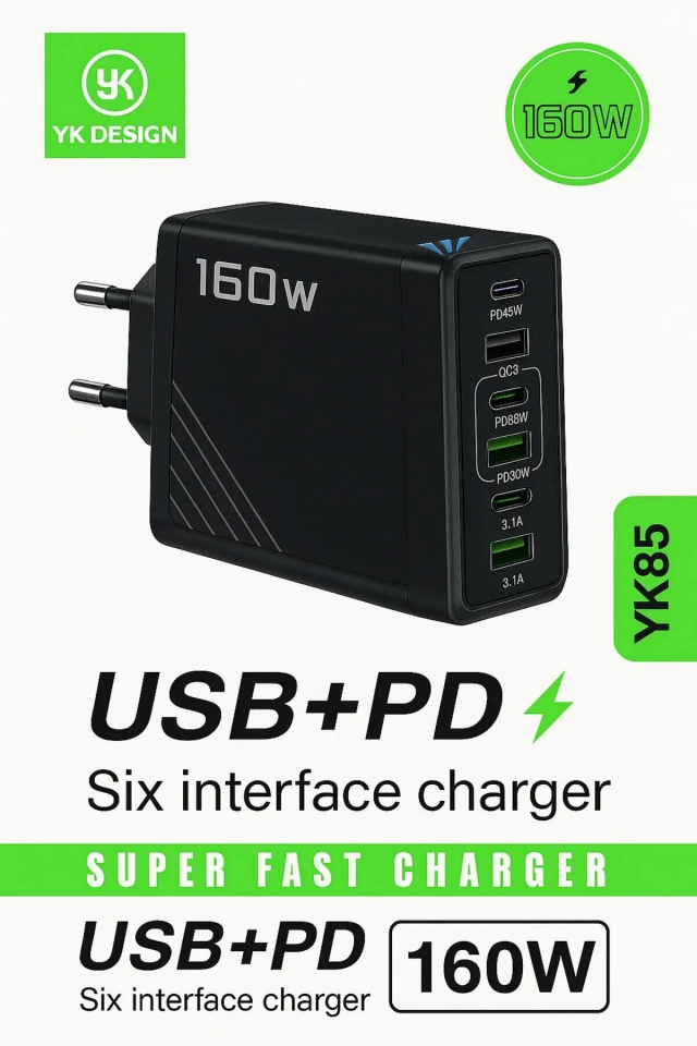 YK85 160W 3A+3C Şarj Adaptörü