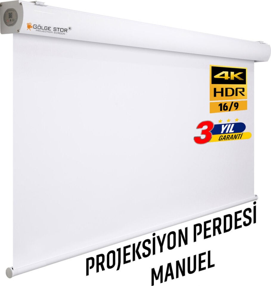 200X180 MANUEL WHİTE BLACKOUT MEKANİZMA SİSTEMLİ STORLU PROJEKSİYON PERDESİ