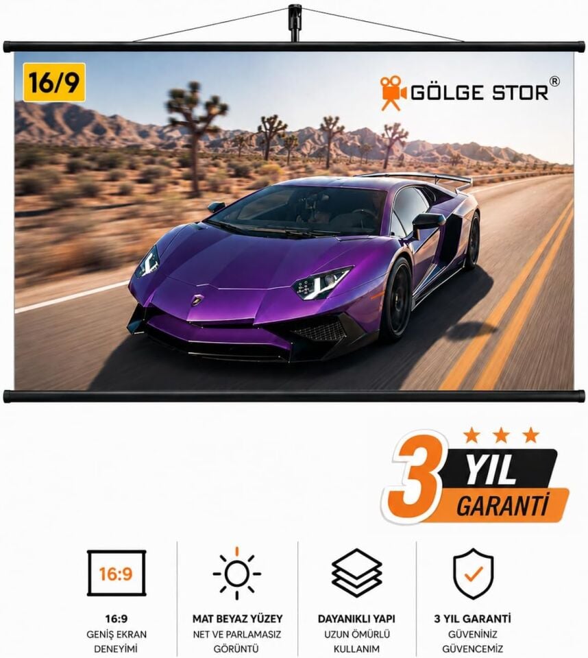 180X105 DUVAR WHİTE BLACKOUT MEKANİZMA SİSTEMLİ STORLU PROJEKSİYON PERDESİ