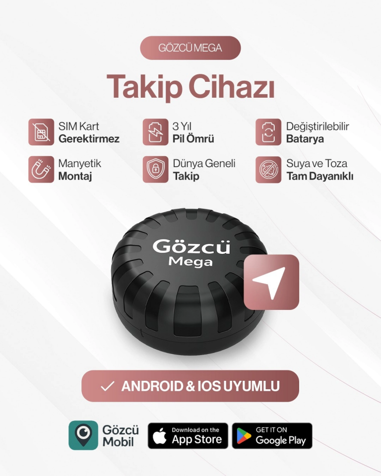 Gözcü Mobil Mega 3 Yıl Pil Ömrü Su Geçirmez Mıknatıslı GPS