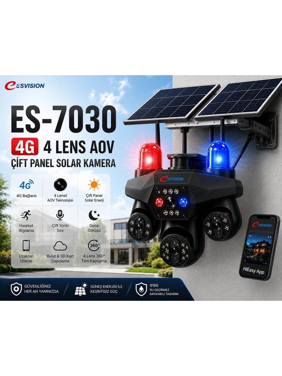 ÇAKARLI SİM KARTLI GÜVENLİK KAMERASI ES-7030