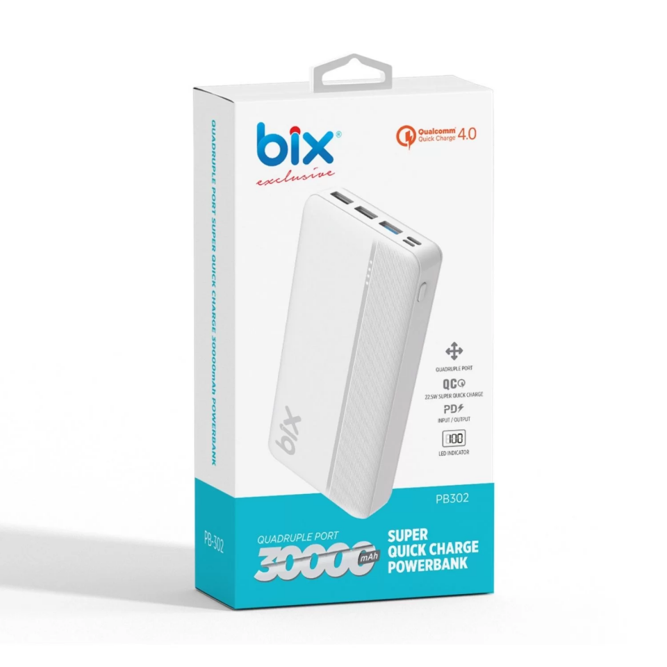 BİX PB302 22.5W BEYAZ QUALCOMM 4.0 QUICK ŞARJ 30000 MAH POWERBANK - 4