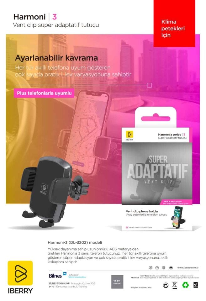 İberry Harmoni 3 Kıstırmalı Petek İçin Araç Tutucu